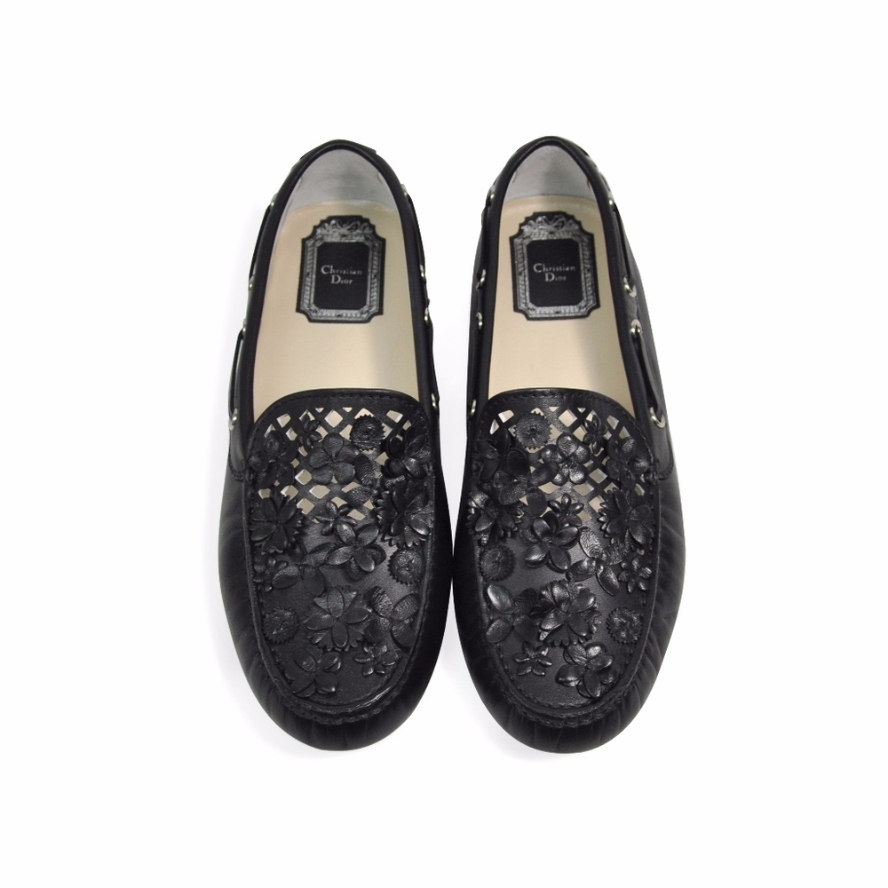 Dior Embellished Leather Driving Loafers